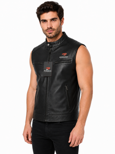Chaleco clásico de cuero para hombre con material de calidad, forro suave, costuras resistentes y bolsillos prácticos para montar a caballo, uso casual y al aire libre. - Product Image 5