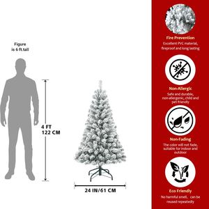 Albero di Natale Artificiale Innevato Non Illuminato da 120 cm con 233 Punte di Rami e Supporto in Metallo per Forniture Promozionali per Feste - Product Image 3