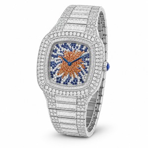 Luxury Women's <b>Diamond</b> <b>Watch</b> Round Analog Quartz Stainless Steel Bracelet with Blue Gemstone - Product Image 1