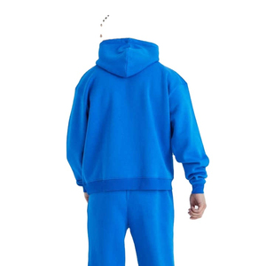 Chándal unisex azul con capucha y cuello alto, estampado 2 en 1, manga larga, color liso, informal, de forro polar, sin marca, corte holgado, primavera - Product Image 3