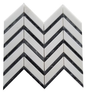 Carrelage mural intérieur moderne en marbre mosaïque chevron blanc et or poli, irrégulier, résistant à l'eau, écologique, garantie 5 ans - Product Image 2