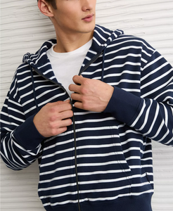 Top Selling OEM Custom Logo Striped Printed Regular Fit Full <b>Zip</b> Men's Hoodies 340 GSM 100% Cotton French Terry Knitted Fabrics - Product Image 2