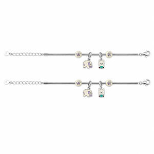 925 Sterling Silver Kids Charm <b>Anklet</b> with Elephant and Bunny Motifs Cubic Zirconia Accents High Polish Animal Style Gift Daily - Product Image 5
