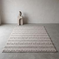 Tapis de sol moderne tendance en laine tissée à la main, couleur unie crème beige, antidérapant, à poils moyens, léger et discret, en toile de coton