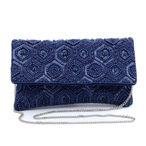 Sacs à bandoulière ethniques faits à la main en satin <span class=keywords><strong>bleu</strong></span> <span class=keywords><strong>marine</strong></span> et perles pour femmes, sacs de soirée, sacs à main de luxe, sacs bohèmes géométriques - Product Image 4
