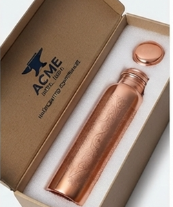 Artisanal <b>Copper</b> Water Bottle With Embossed Design <b>Screw</b>-On Lid Reusable For Daily Hydration Gym Yoga Travel And Outdoor Office - Product Image 5