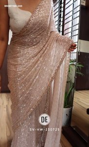 Sari de seda espacial de alta calidad con bordado Cutdana y trabajo de cuentas doradas, conjunto de sari y blusa, proveedor de la India, suministro al por mayor - Product Image 2