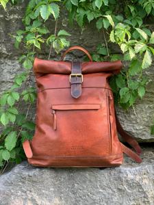 Handcrafted <b>Brown</b> Leather Roll Top <b>Backpack</b> Retro Style Travel Bag Genuine Leather School Rucksack Custom LTBP-0009 - Product Image 4