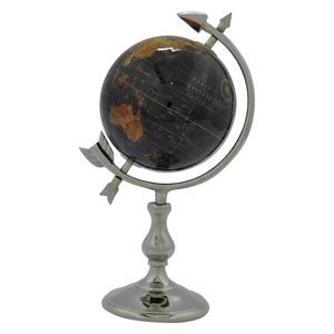 Globe terrestre rustique en aluminium texturé avec support en bronze antique, sculpture de globe géographique rétro pour bureau, décoration de bibliothèque à domicile - Product Image 4