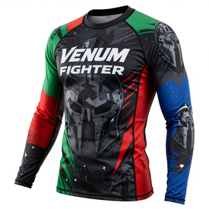 เสื้อรัดกล้ามเนื้อแขนยาว Venum Fighter สำหรับผู้ชาย พิมพ์ลายแบบ Sublimation แห้งเร็ว เหมาะสำหรับฝึกซ้อม MMA เสื้อรัดกล้ามเนื้อ Venum Fighter - Product Image 1