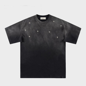 Oversized Rhinestone Cross Acid Wash T <b>Shirt</b> Men Polyester Canvas Heavyweight Quick Dry Vintage Streetwear <b>Y2K</b> Graphic Tee - Product Image 1