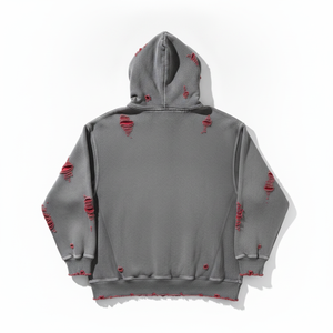 <b>Sun</b> Faded Thick <b>Drop</b> Shoulder Hole Hoodie Checkered Heavyweight Oversized Hoodie Acid Wash Distressed Reversible Hoodie - Product Image 3