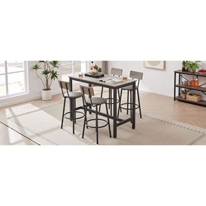 Set Tavolo da Bar con Seduta Morbida in PU Grigio e 4 Sgabelli con Schienale 47.24 L X 23.62 L X 35.43 H Set di Mobili - Product Image 6