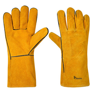 Gants de travail industriels d'hiver en cuir jaune, demi-doigts, résistants à la chaleur, pour soudure, avec fermeture auto-agrippante et poignet allongé - Product Image 5