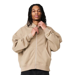 Sweats à capuche pour homme personnalisés, lourds, à fermeture éclair intégrale, surdimensionnés, épaules tombantes, 100% coton, chauds, durables, pour l'hiver, superposition, teinture unie - Product Image 1