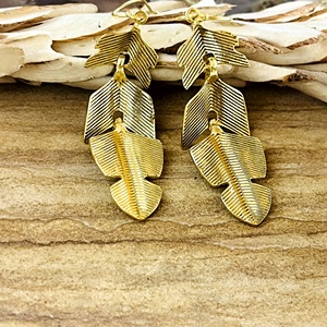 Boucles d'oreilles pendantes Bohème Feuille Tribale en Laiton Plaqué Or 18K/Argent pour Femme, Crochets Plumes, Tendance, Cadeau Idéal - Product Image 4