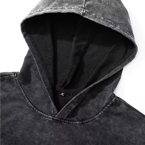 Sweat à capuche épais en coton lourd uni pour hommes grandes tailles, coupe oversize, effet délavé à l'acide, manches longues, pour garçons - Product Image 3