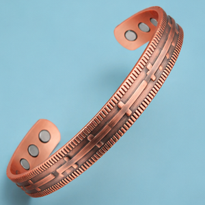 Rustic Vintage Ribbed Border Magnetic Pure Copper Band Fashionable Metal Jewelry Exquisite Embossed Design - Product Image 5