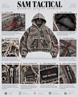 Veste à capuche zippée pour homme SAM TACTICAL, style streetwear oversize, patchwork, gris, polyester, avec poches et logo imprimé