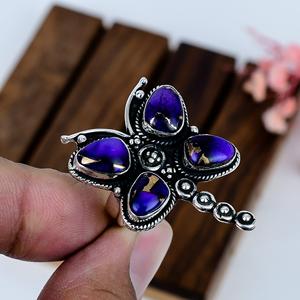 Anillo de Turquesa Púrpura, Plata de Ley, Joyería Artesanal Oxidada, Estilo Boho, Inspirado en la Naturaleza, Regalo para Ella - Product Image 5