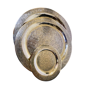 Fine Quality Table Decorative Metal Serving Tray Round Silver <b>Moroccan</b> Metal Tray Handcrafted Vintage Iron <b>Plate</b> For Home Decor - Product Image 4