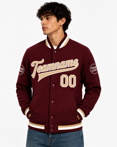 SINEWY SPORTS <b>Men's</b> Maroon Varsity <b>Jacket</b> Custom Name Number Preppy Style Button Front College Baseball Team <b>Jacket</b> - Product Image 5