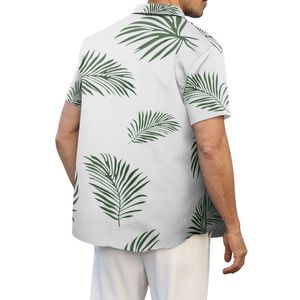 Camisa informal blanca con estampado de palmeras verdes para hombre, manga corta, estilo tropical sencillo, con botones, para vacaciones de verano, camisas hawaianas - Product Image 2