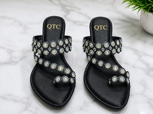 Sandales compensées noires à strass, bout ouvert, à enfiler, confortables, amorties, antidérapantes, élégantes pour femme - Product Image 1