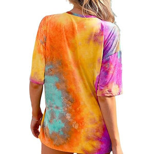 Camiseta Tie Dye para Mujer al por Mayor, Corte Holgado, Manga Corta, Estilo Moderno, Cuello Redondo, Verano, Informal, Transpirable, Algodón, Diseño Gráfico - Product Image 2