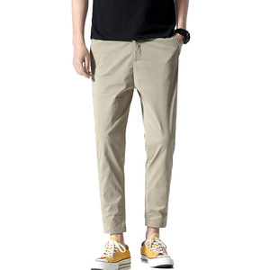Pantalon Capri décontracté d'été pour homme, taille élastique, léger, en coton, coupe mi-taille - Product Image 1