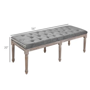 Panca Ottomana Imbottita in Tessuto Grigio con Design Trapuntato per Soggiorno, Camera da Letto, Corridoio, con Gambe in Legno di Gomma per Casa e Ufficio - Product Image 3
