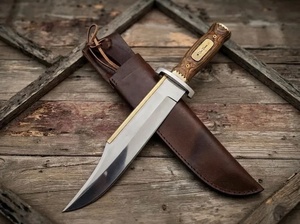 A&M ENTERPRISES Cuchillo Bowie de Acero Inoxidable de Hoja Fija Hecho a Mano con Punta Caída, Mango de Madera y Cuero, ODM OEM, Cuchillos de Camping - Product Image 4