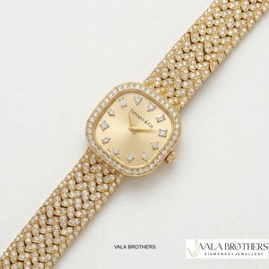 Tiffanyy & Coo. Diamond <b>Watch</b> Yellow Gold Square <b>Case</b> 30mm Analog Quartz Women's Luxury Bracelet Wristwatch - Product Image 2