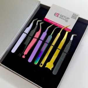 Ensemble de pinces à cils en acier inoxydable de précision anti-magnétiques, pointe lisse, longueur 10 mm, poignées colorées pour extensions de cils - Product Image 1