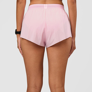 High Waist Pink Elastic Waist Shorts Solid Color Breathable Spandex Quick Dry <b>Mesh</b> 220g Women's Workout <b>Gym</b> Wear - Product Image 5