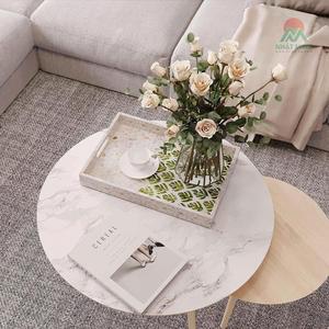 Plateau rectangulaire artisanal avec finition nacrée, incrustation en bois et poignées ; idéal pour servir du thé, du café, du petit-déjeuner, etc. - Product Image 4