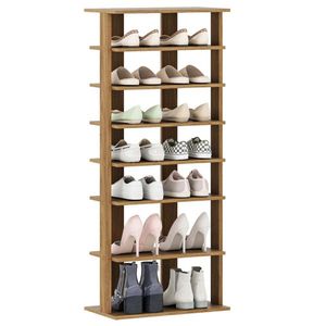 7 Tier Double Row Shoe Rack Adjustable Shelves and Anti-Tipping <b>Narrow</b> <b>Storage</b> Rack for Entryway Closet Natural Look - Product Image 1