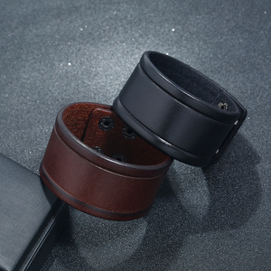 New Design Vintage Wide Genuine Leather Bracelet High Quality Simple Wristband <b>Mens</b> Jewelry <b>Bangles</b> - Product Image 4