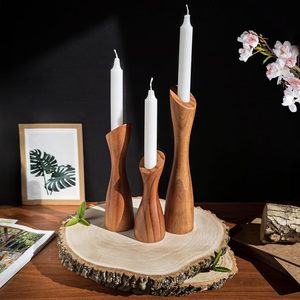 Handcrafted Wooden Candle Holder Set of 3 Rustic Natural Wood Taper Candle Holders for Home Decor, Dining <b>Table</b> and Centerpiece - Product Image 2