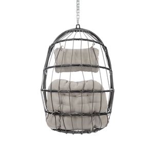 Sedia a dondolo in vimini Rattan da esterno con struttura in alluminio e cuscino grigio per Patio altalene senza supporto - Product Image 4