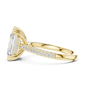 Anillo de Compromiso de Oro Amarillo con Diamante Cultivado en Laboratorio, Corte Radiante Solitario con Halo de Diamantes y Banda Pavé, Anillo de Boda de Lujo - Product Image 2