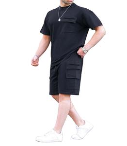 Verano nuevos hombres Casual Color sólido manga corta cuello redondo Camiseta y pantalones cortos conjunto Multi bolsillo moda viaje 2 piezas conjunto - Product Image 2