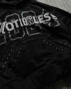 Sudadera con Capucha Extra Grande Personalizada con Gráficos de Diamantes de Imitación Negros, Sudadera Unisex de Estilo Urbano Vintage, Sudadera de Alta Calidad de Algodón y Felpa - Product Image 2