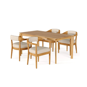 Modern Teak Wood <b>Dining</b> Table Set Upholstered <b>Chair</b> Minimalist <b>Dining</b> Furniture Luxury Wooden <b>Dining</b> Set - Product Image 1