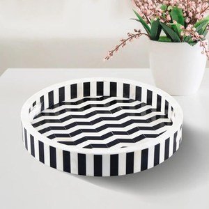 Handmade Bone Inlay Tray, Round Floral Serving Tray, Decorative <b>Table</b> Organizer, Housewarming Gift - Product Image 2