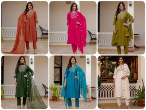 Elegante Conjunto de Kurti de Viscosa y Seda Mango para Mujer con Bordado de Lentejuelas y Dupatta de Seda Maslin |   Fabricante de Ropa B2B - Product Image 2