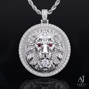 Collier pendentif Lion en acier inoxydable avec moissanite, bijou rond en forme de tête de Lion pour homme, cadeau - Product Image 3