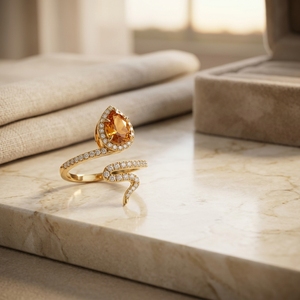 Anillo de oro amarillo chapado de 10k, 14k, 18k con circonita cultivada en laboratorio, diseño de serpiente cruzada, corte de pera, corte de piedra champán y halo de diamantes. - Product Image 2