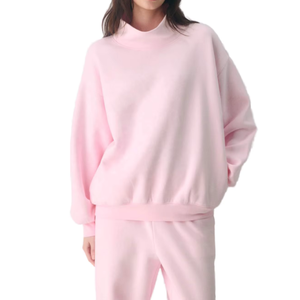 Sudadera Oversize Rosa para Mujer, Cuello Redondo, Manga Larga, Tejido de Algodón, Color Sólido, Ropa Casual de Otoño - Product Image 2