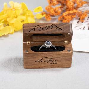 Walnut Wood Engagement <b>Ring</b> <b>Box</b> for <b>Proposal</b>/Wedding Customizable Design & Logo Pocket Size Case for Slim <b>Rings</b> - Product Image 3